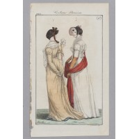 Moda ok 1805,  w stylu Empire, wg Horace Vernet'a. Z serii: Costume Parisien. Nr 10. Francja. Ok. 1805.